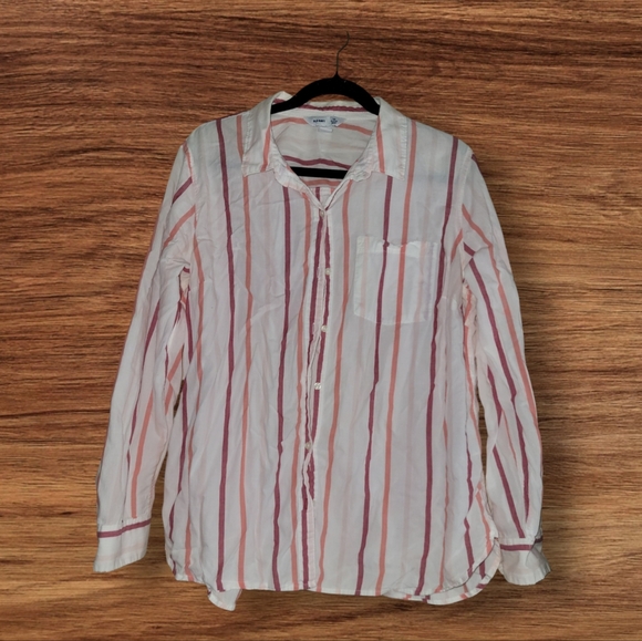 Old Navy Button-up Oversized Striped Boyfriend Shirt Size XL - Picture 1 of 7